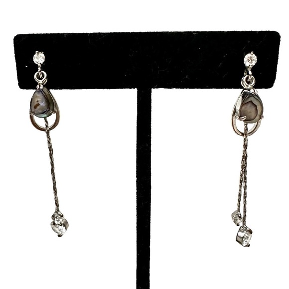 Teardrop Labradorite & Rhinestone Drop Earrings - Picture 2 of 5